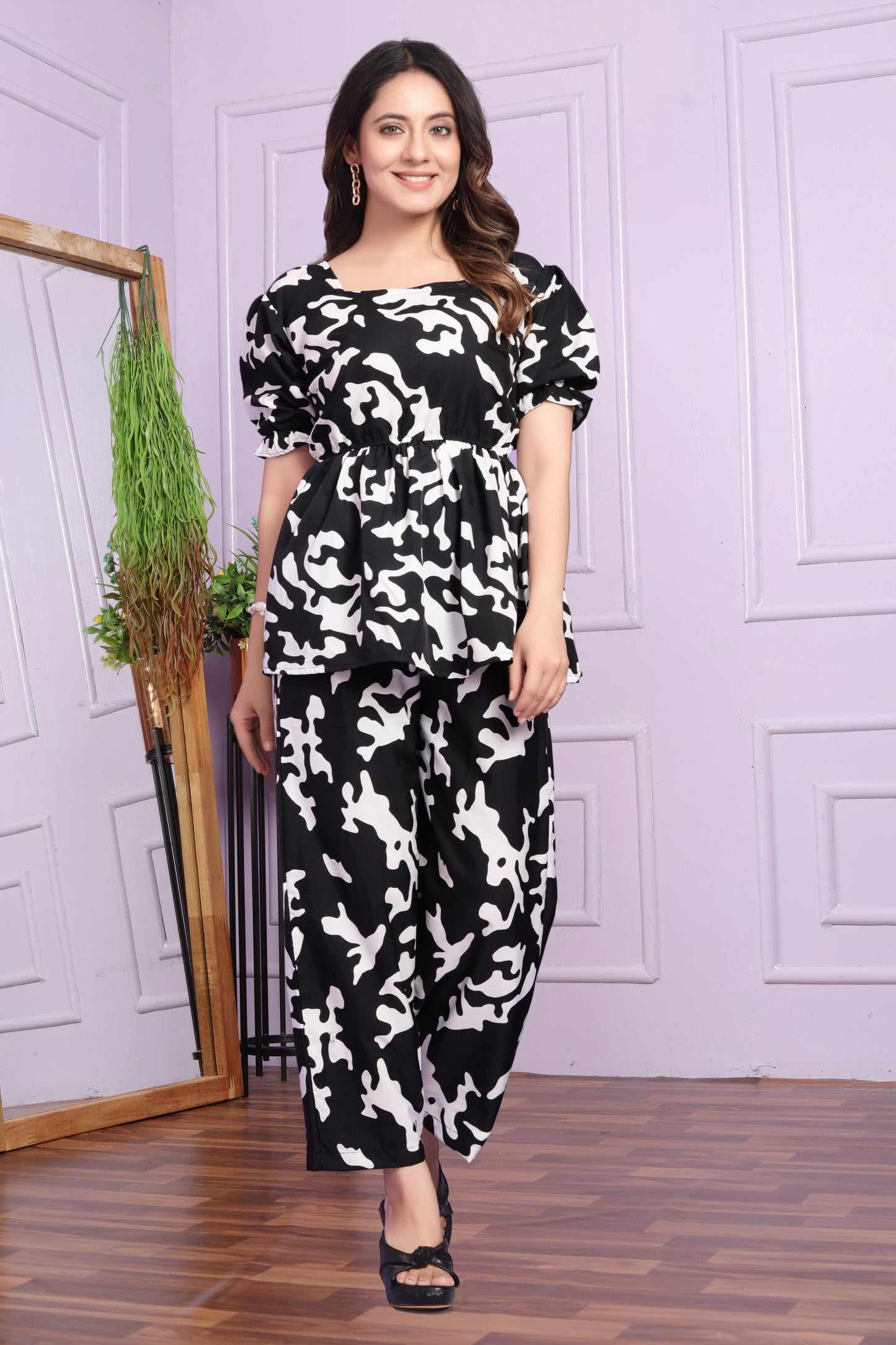 Stylish Black & White Chita Co-ord set for Women