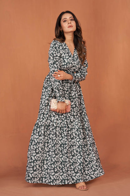 Floral Printed Stylish Western Gown for Women