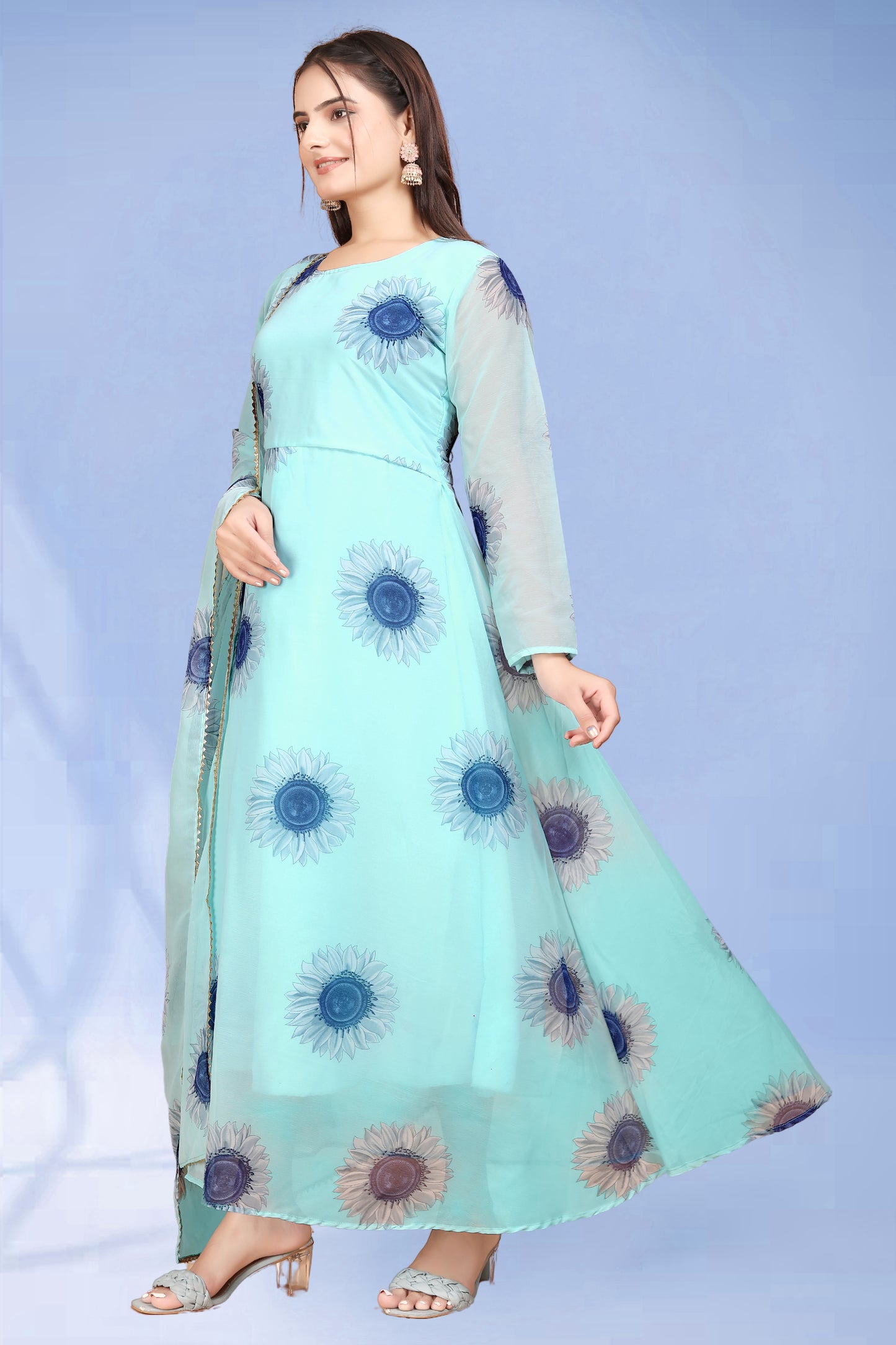 Trendy Women's Sky Blue Gown – Elegant Design for Parties, Weddings & Festival Events