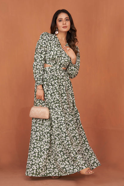 Floral Printed Stylish Western Gown for Women