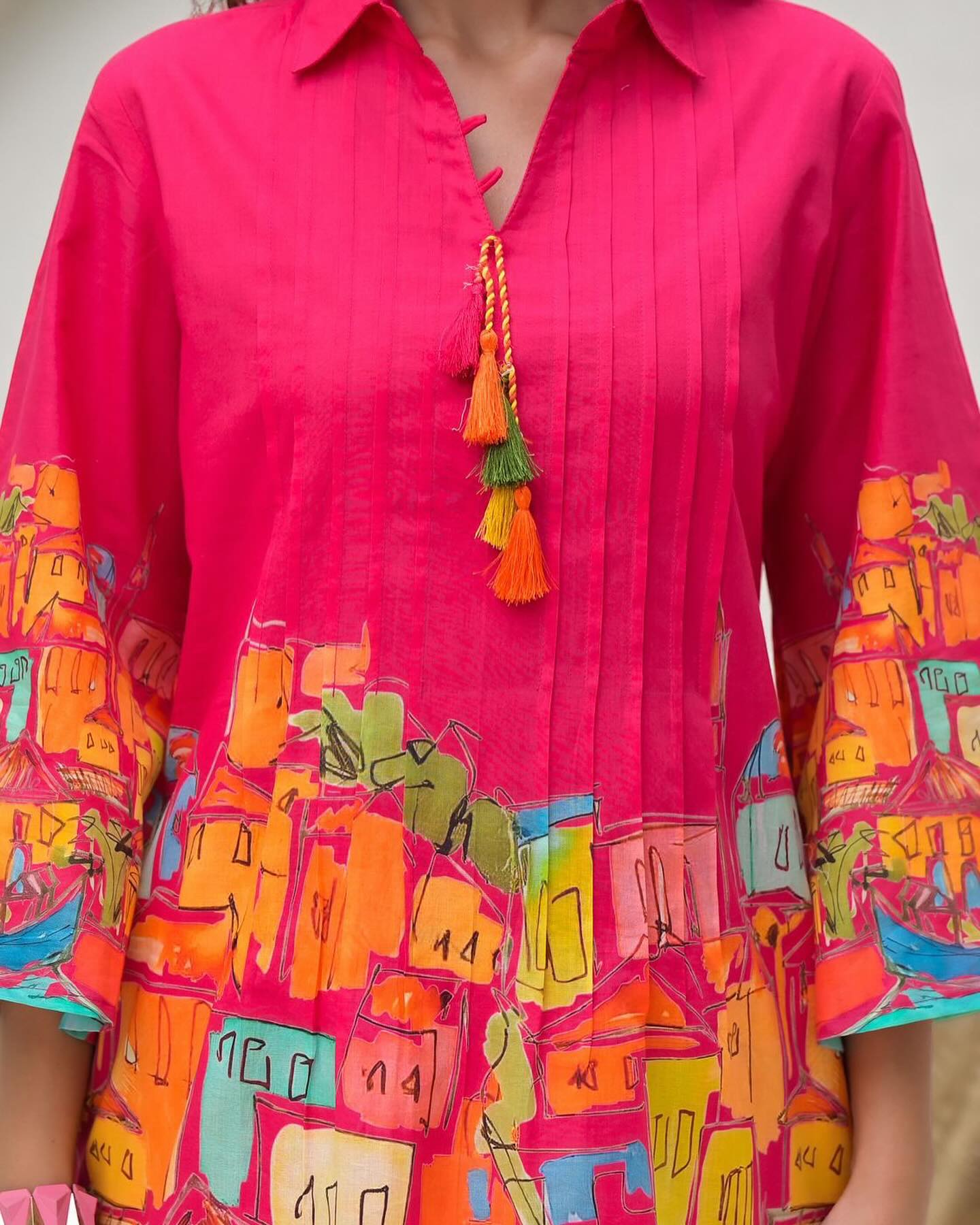 Pink Printed Reyon Kurti and Pant Co-Ord Set: Party Wear Salwar Kameez